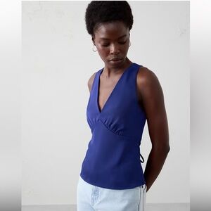 NWT Banana Republic V-Neck Top With Back Ties Navy Blue Size 12